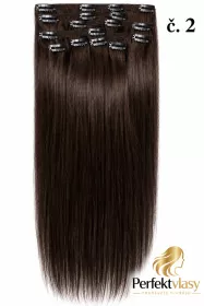 VLASY CLIP IN 7pásů TMAVĚ HNĚDÁ #02, 70g, 45cm,100% lidské vlasy PERFEKTVLASY