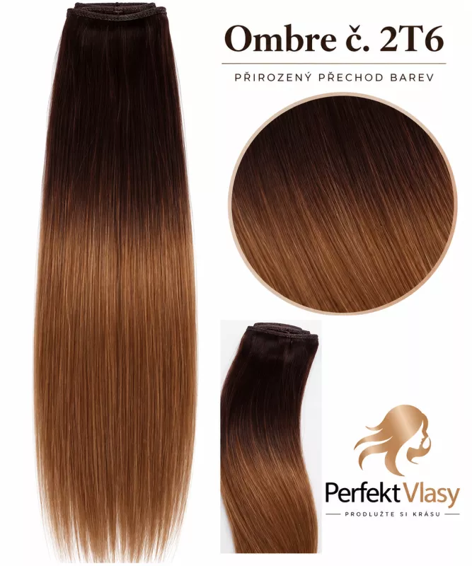 VLASY CLIP IN 8 pásů,OMBRE,50cm,150g, 100% lidské vlasy, varianty: - Ombre 2T6,150cm,150g PERFEKTVLASY
