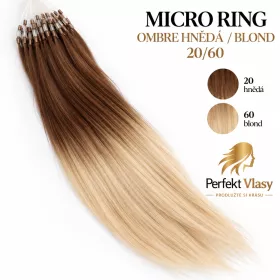 VLASY MICRO RING BLOND/HNĚDÁ OMBRE #60/20, 50g, 50cm,100% lidské vlasy k prodloužení