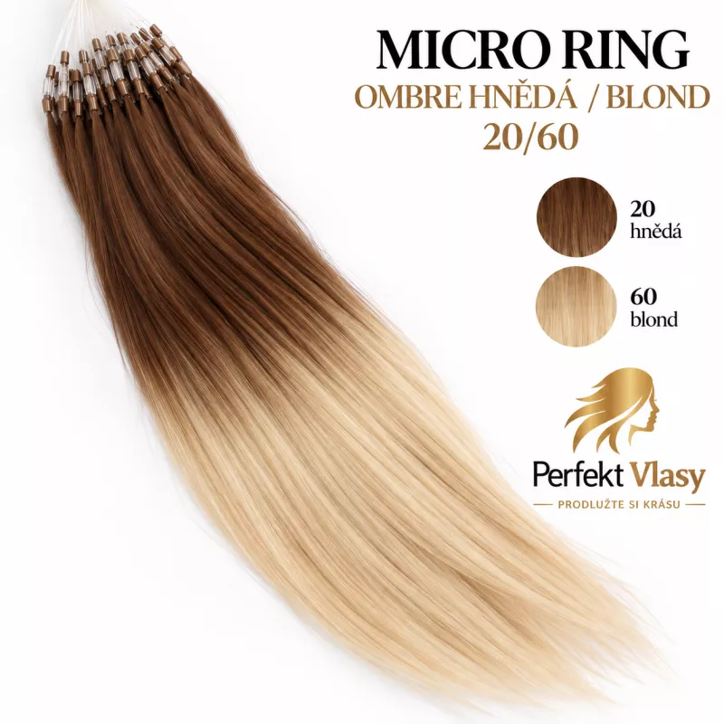 VLASY MICRO RING BLOND/HNĚDÁ OMBRE #60/20, 50g, 50cm,100% lidské vlasy k prodloužení PERFEKTVLASY