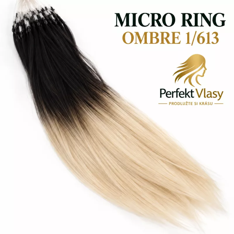 VLASY MICRO RING OMBRE 50ks, 50cm,různé barvy: - Černá/blond ombre 1/613 PERFEKTVLASY