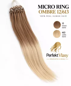 VLASY MICRO RING OMBRE 50ks, 50cm,různé barvy: - Černá/blond ombre 1/613 PERFEKTVLASY VLASY MICRO RING OMBRE 50ks, 50cm,různé barvy: - Černá/blond ombre 1/613 PERFEKTVLASY